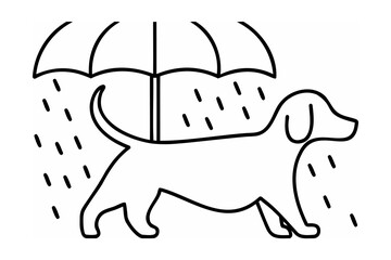 Dog under umbrella in rain weather protection