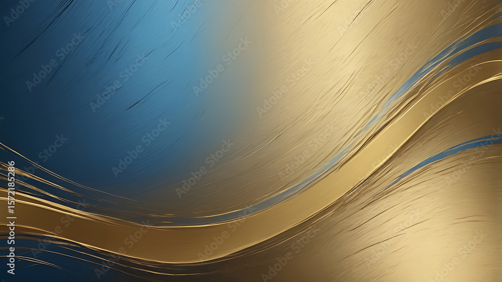 Poster luxury blue and gold abstract waves with smooth gradient metallic texture background design ai