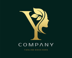 Letter Y Beauty Face Nature Leaf Logo Design
