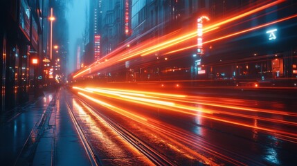 Fototapeta premium City Street with Light Trails at Night