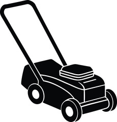 Black Lawn Mower Silhouette On White Background
