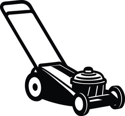 Black Lawn Mower Silhouette On White Background
