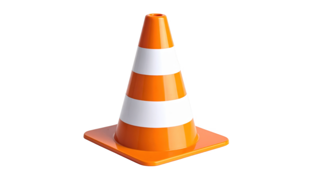 Orange traffic cone  isolated on transparent background