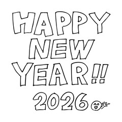 マーカーで手書きのHAPPY NEW YEARの文字2026年