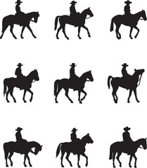 silhouettes riding horses on a plain white background