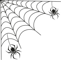 White Halloween banner with spiderweb and spiders.