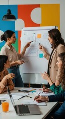 Women Collaborating on Business Strategy at Flipchart
