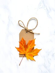Autumn leaf tag, minimalist design.