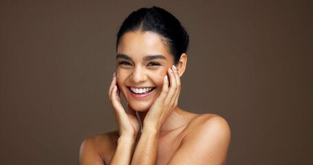 Portrait, beauty and skincare with woman for self care, natural moisturizer or hydration in studio....