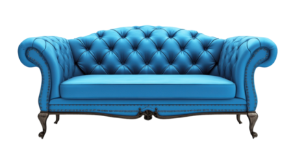 Modern blue couch with soft cushions and upholstered design representing home furniture, interior decor, and comfort seating, isolated on white background