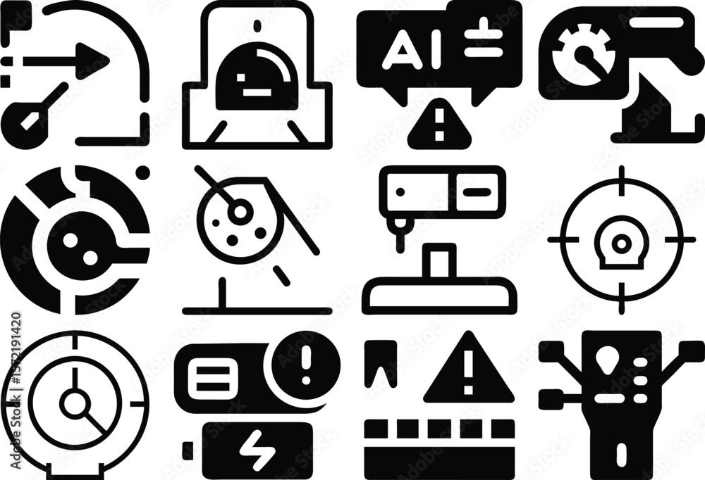 Poster vector art of a comprehensive collection of control panel icons, featuring gauges, meters, navigatio