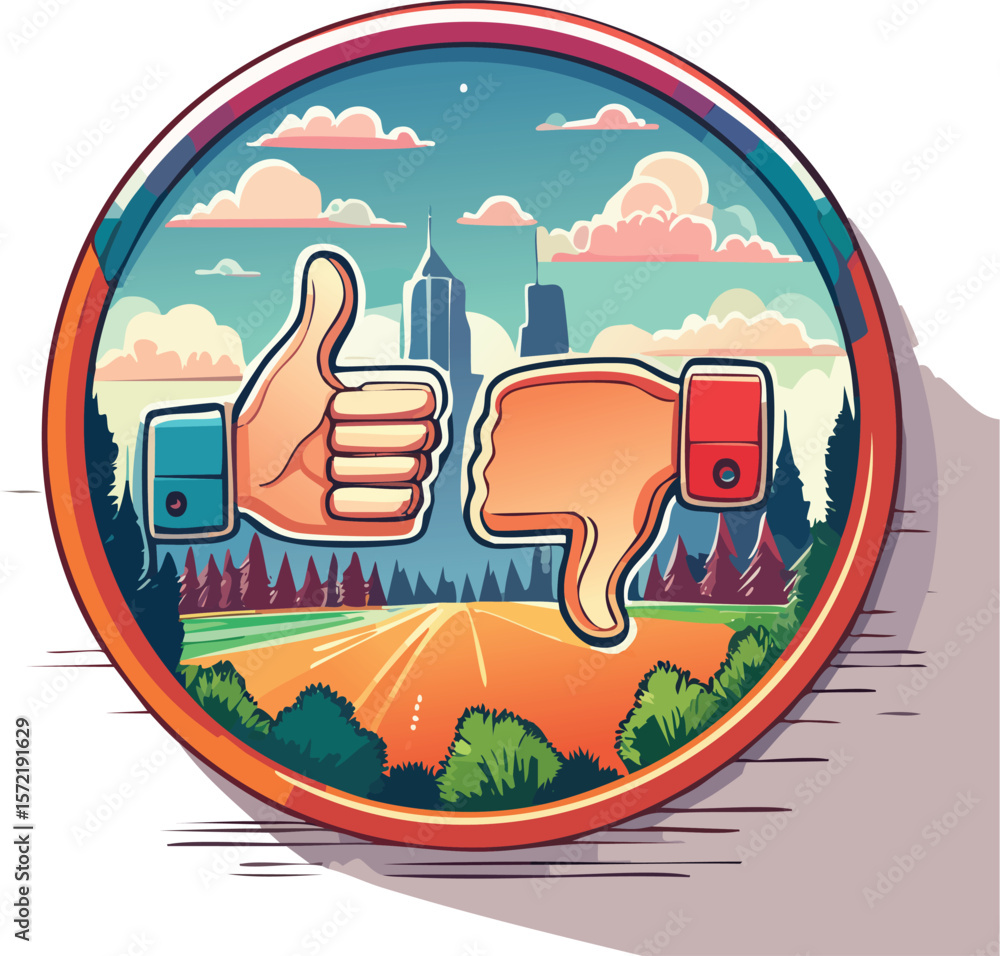 Poster like and unlike button. thumbs up and down outline button for good or bad feedback. vector symbol on