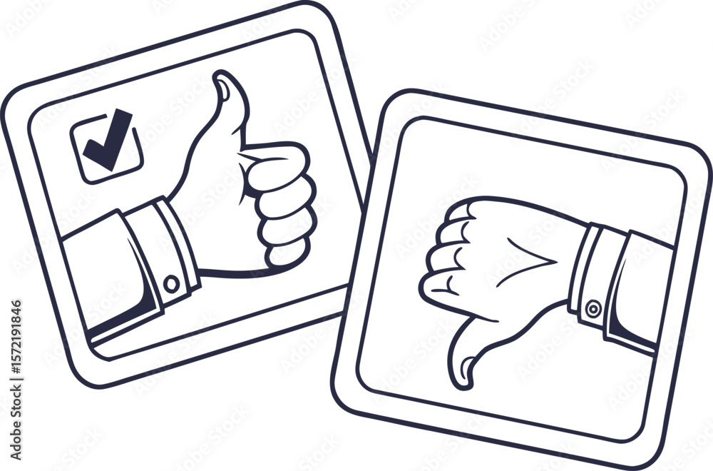 Aufkleber like and unlike button. thumbs up and down outline button for good or bad feedback. vector symbol on