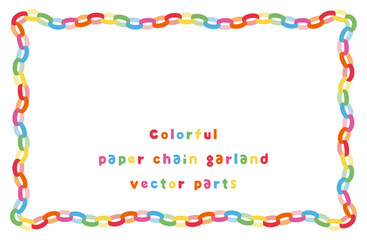 カラフルな紙の輪飾りのフレームイラスト、ベクター素材｜輪飾り,ペーパーチェーン,ガーランド,カラフル,装飾,パーティー