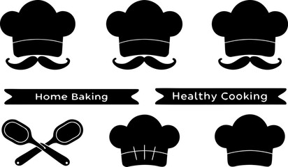 cooking logo set with chef hats  mustache and kitc.eps