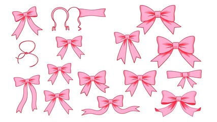 Collection of pink ribbon bows in various styles for decorative design elements