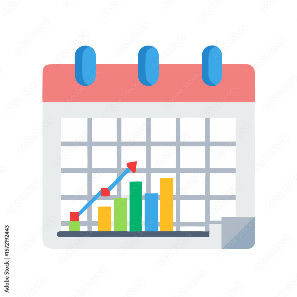 Poster calendar with bar graph showing increasing values and growth