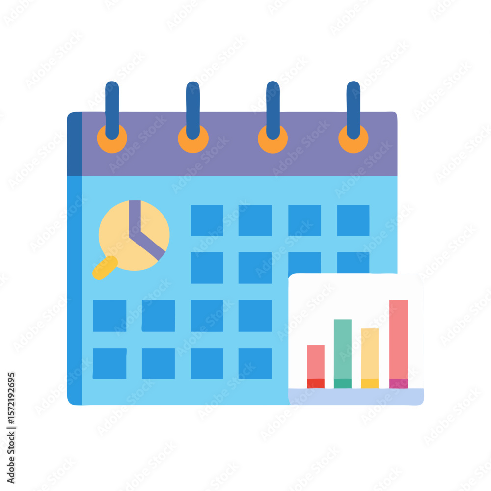 Poster calendar and chart showing data insights and business metrics