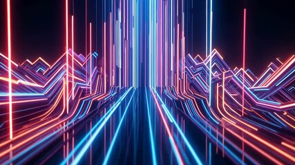Neon Light Data Flow - Futuristic Digital Mountain Sound Wave Background - Powered by Adobe