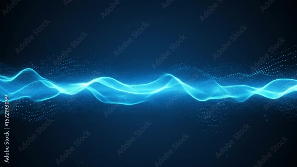 Aufkleber abstract blue energy wave with particle effects on a dark background animation visual effect