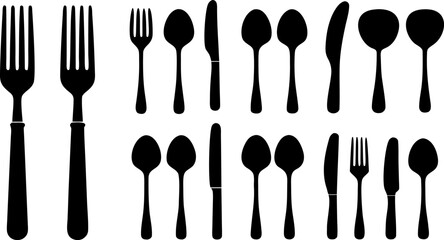cutlery set  kitchenware silhouette on white  vect.eps