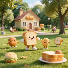 bread playing in the garden with friends