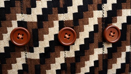 brown buttons on a patterned garment.