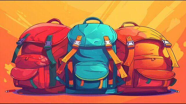 three Backpacks back to school cartoon animated