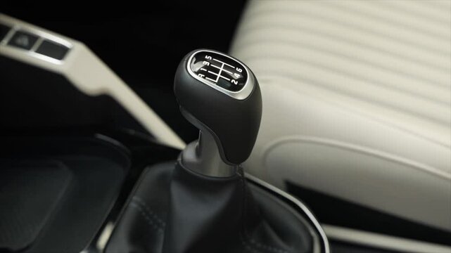 Closeup shot of gear lever in car. Car Interiors.