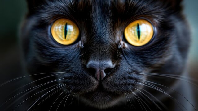 Cute muzzle of a black cat close up - Powered by Adobe
