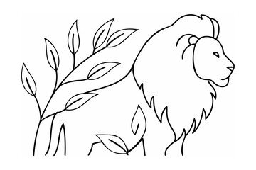 Majestic lion with leafy branches mane leaves