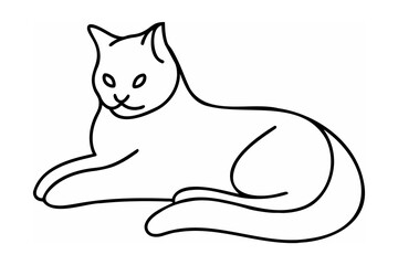 Black outline drawing of a resting cat feline animal