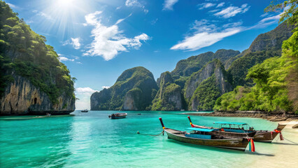 Obraz premium Water and Lush Cliffs in Serene Thai Seascape