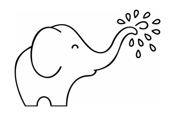Happy elephant spraying water drops trunk