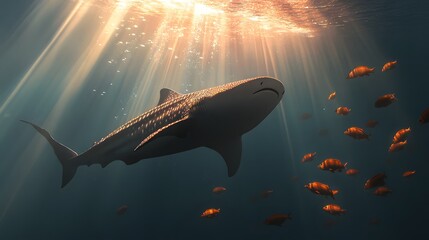 Majestic Whale Shark Underwater Sunlight Ocean Scene Wildlife