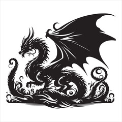 Majestic Dragon Silhouette - Minimalist Black Vecto 