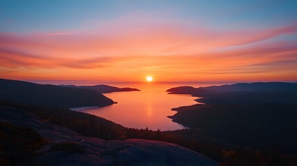 Stunning Sunrise Over Coastal Mountains and Bay Vibrant Sky Colors at Dawn