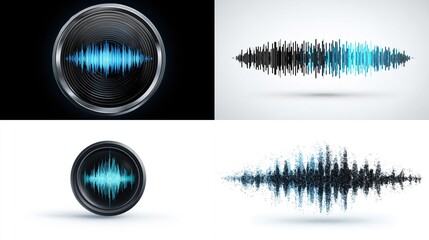 and keyword list for the image.  I've aimed for a detailed, 83-character description.

  Sound wave visualization; abstract audio frequency design elements,  circular and horizontal formats.