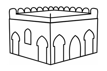 Ornate Islamic architecture building outline black and white