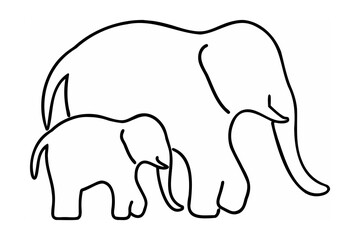 Mother and baby elephants outline family animal