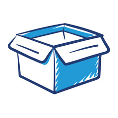 An open blue box is ready for shipping and delivery of goods