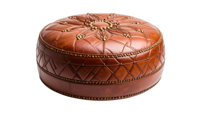 Ornate leather footstool isolated on transparent background