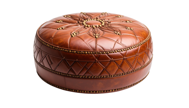 Ornate leather footstool isolated on transparent background