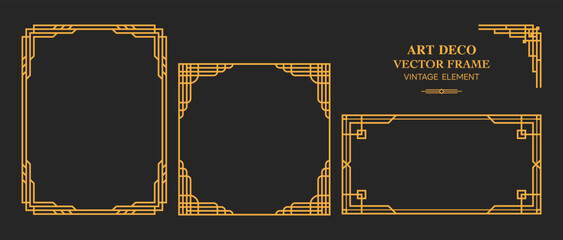 Art Deco gold frame , vintage frame , ornament frame ,line geometric luxury frames , wedding banner label card geometric background vector illustration	