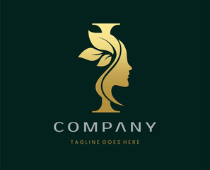 Letter I Beauty Face Nature Leaf Logo Design