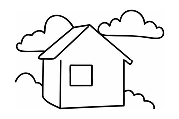 Simple house with clouds home building