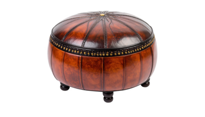 Ornate leather footstool isolated on transparent background