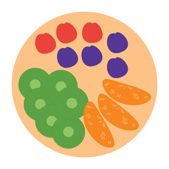 Colorful Circular Arrangement of Fruits and Vegetables