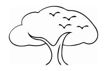 Stylized tree with flying birds nature outline