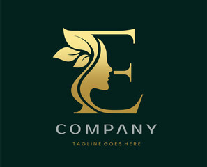 Letter E Beauty Face Nature Leaf Logo Design